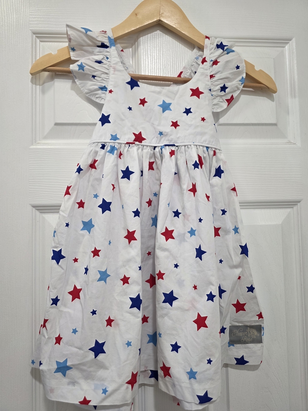 Eleanor Rose White Sundress with Red and Blue Star Print, Size 4-5